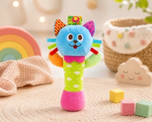 Jucarie Senzoriala Multicolora pentru Bebe, Plus, cu Sunet, Model Pisica