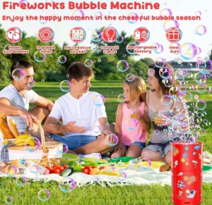 Mașină pentru Baloane de Săpun Model Fireworks Roșu, cu Lumini LED, Funcționare pe Baterii - Img 4