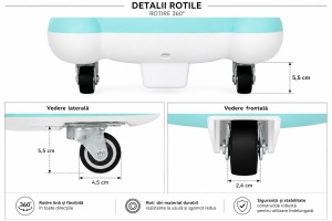 Mașinuță Bleu Ride-On pentru Copii, Model Omidă, 2-4 Ani, cu Lumini și Roți Silențioase - Img 4