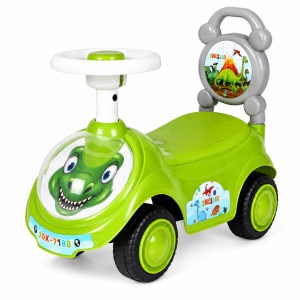 Mașinuță de Împins pentru Copii cu Model Dinozaur, Volan și Spătar cu Mâner, 4 Roți, Verde,12 luni +