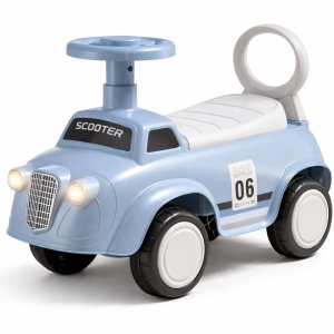 Mașinuță Fără Pedale pentru Copii Bleu, cu Spațiu de Depozitare, Faruri Luminoase și Volan 360° – Ride On Copii 1-3 Ani
