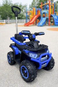 Mașinuță Ride-On ATV 4x4 pentru Copii cu Mâner de Împingere, Albastru - Img 2