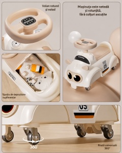 Mașinuță Ride-On pentru Bebeluși și Copii 0-4 Ani, Plastic PP, Crem – Alb - Img 2