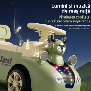 Mașinuță Ride-On pentru Copii 1-3 Ani, cu Lumini LED și Muzică, Model Ren, Verde - Crem - Img 4