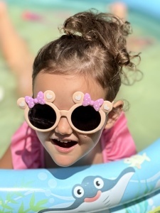 Ochelari de Soare pentru Copii, Marime Universala, Nude cu Fundite Lila, Plastic - Img 2