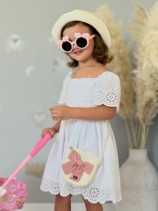Ochelari de Soare pentru Copii, Marime Universala, Roz cu Fundite Roz, Plastic - Img 3