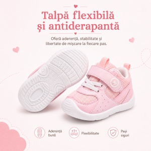 Pantofi Copii Stil Adidași, cu Elastic și Scai, Branț Moale, Talpă din Cauciuc, Roz Pal - Img 3