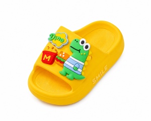 Papuci Copii Galbeni din Spumă, Model Dino Slide, Ușori, Confortabili și Antiderapanți
