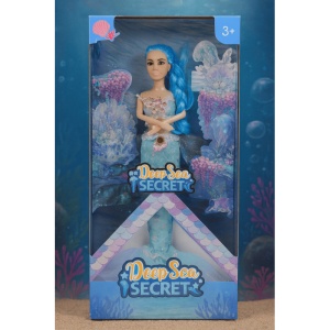 Papusa Sirena cu Par lung Albastru, cu Accesorii, Plastic, 33 cm, 3 ani+ - Img 2