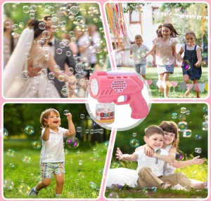 Pistol Automat pentru Baloane de Săpun Bubble Blaster Roz, Lumini LED, Funcționare pe Baterii - Img 5