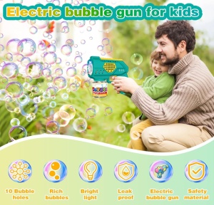 Pistol Automat pentru Baloane de Săpun Bubble Blaster Verde, Lumini LED, Funcționare pe Baterii - Img 2
