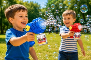 Pistol de Baloane de Săpun Albastru , 10 Găuri, LED, Recipient 90 ml, Jucărie pentru Copii - Img 4