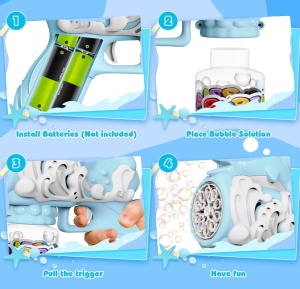 Pistol Delfin Albastru pentru Baloane de Săpun cu Lumini LED, Funcționare pe Baterii - Img 4