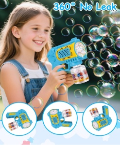 Pistol pentru Baloane de Săpun Bubble Blaster Turbo Albastru-Galben, 10 Orificii, Lumini LED, Funcționare pe Baterii - Img 4