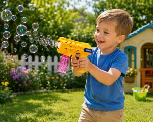 Pistol pentru Baloane de Săpun Model Bubble Ranger Galben, cu Lumini LED, Funcționare pe Baterii - Img 3