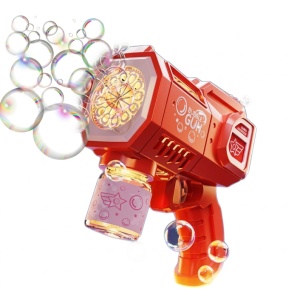 Pistol pentru Baloane de Săpun Model Cosmic Rosu, cu Lumini LED, Funcționare pe Baterii