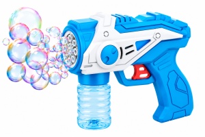 Pistol pentru Baloane de Săpun Model Vector Albastru-Alb, cu Lumini LED, Funcționare pe Baterii