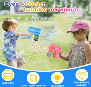 Pistol Roz pentru Baloane de Săpun Bubble Blaster, cu Efecte Luminoase LED, Funcționare pe Baterii - Img 3