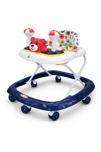 Premergător Bebe Bleumarin Pliabil cu Jucării Interactive, Reglabil pe înălțime și roți 360°