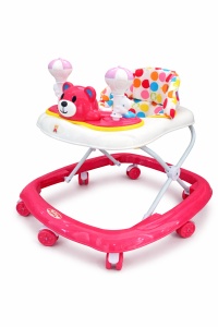 Premergător Bebe Roz Ciclam Pliabil cu Jucării Interactive, Reglabil pe înălțime și roți 360°