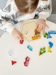 Puzzle din Lemn Montessori, Masini, Stivuire, Lemn, 10 bucati, 20 cm x 20 cm - Img 2