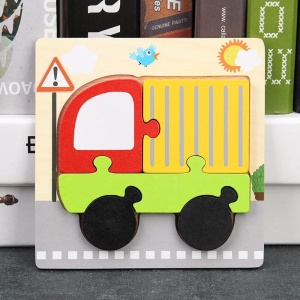 Puzzle din Lemn pentru Copii, Camion, 5 Piese, 15 cm x 15 cm, Multicolor