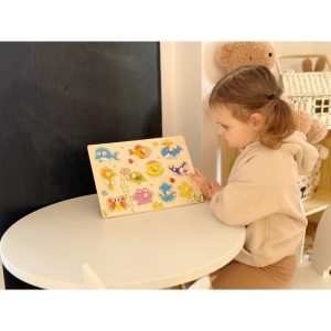 Puzzle Montessori din Lemn, Animale Marine , 11 Piese, Dimensiune 30x22.5 cm