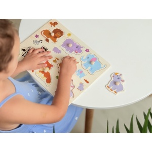 Puzzle Montessori din Lemn, Model Baby Jungle, 7 Piese, Dimensiune 30x22.5 cm