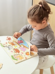 Puzzle Montessori din Lemn, Model Jungla Vesela, 7 Piese, Dimensiune 30x22.5 cm - Img 2
