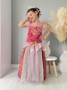 Rochie Fetite Carnaval, Printesa, Tull/Saten, Fucsia si Roz, Sclipici Argintiu - Img 3