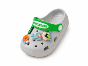Saboți Copii Tip Crocs din Spumă cu Accesorii Detasabile și Baretă Reglabilă, Gri