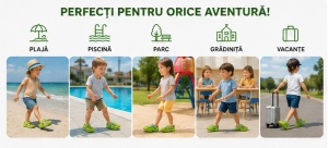 Saboți Copii Tip Crocs din Spumă cu Cățeluș 3D, Baretă Reglabilă, Talpă Antiderapantă, Verde - Img 8