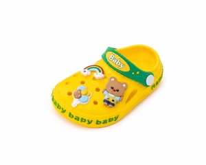 Saboți Copii Tip Crocs din Spumă cu Ursuleț 3D și Curcubeu Decorativ, Baretă Reglabilă, Talpă Antiderapantă, Galben