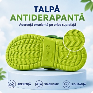 Saboți Copii Tip Crocs din Spumă EVA cu Dinozaur 3D Verde, Baretă Reglabilă, Talpă Antiderapantă, Verde - Img 8