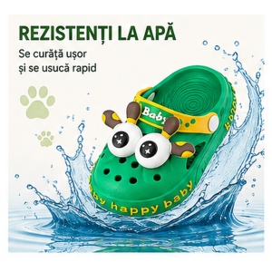 Saboți Copii Tip Crocs din Spumă EVA cu Girafă 3D, Baretă Reglabilă, Talpă Antiderapantă, Verde - Img 5