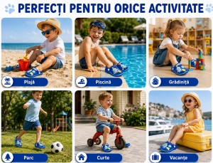 Saboți Copii Tip Crocs,Spuma cu Personaj 3D, Balon și Stea Decorativa, Baretă Reglabilă, Talpă Antiderapantă,Albastru - Img 9