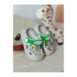 Saboti Pentru Copii stil Crocs, Papuci Plaja, cu Accesorii Detasabile, Spuma, Gri - Img 2