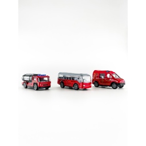 Set 3 Masinute Pompieri, Model 2, Rosu, Plastic si Metal, 8 cm, 3 ani+ - Img 2