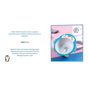 Set Diversificare Bebelusi, 2 Piese, Bambus, Model Pinguin - Img 2