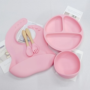 Set Diversificare Bebelusi, Silicon, Anti Alunecare, 5 Piese, Roz