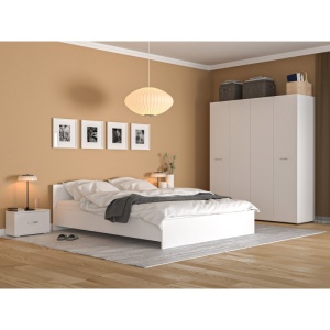 SET Dormitor Nora + SALTEA Alb Sifonier 4 Usi, 2 Noptiere, Pal Melaminat 18 mm