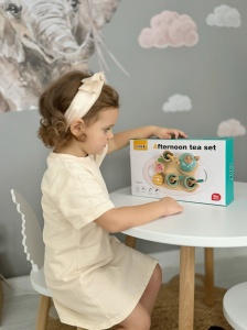 Set Educativ Montessori din Lemn Ceainic, Lemn,15 Piese, 36 Luni+, Turquoise - Img 5