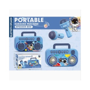 Set Karaoke Copii cu 2 Microfoane Wireless, Boxă Portabilă Bluetooth și Lumini LED, Albastru - Astronaut, 3ani+ - Img 2