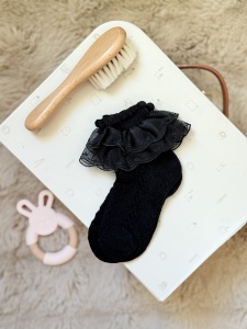 Sosete Cu Volanas Din Tulle, Pentru Fetite, Negru, Marime 25