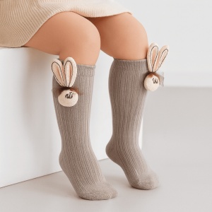 Sosete pentru Copii, Gri, Model cu Iepuras Nude, Bumbac, 2-5 ani