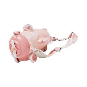 Sticla de Apa pentru Copii, Cu Pai si Bareta, Model Avion, Peach, 500 ml