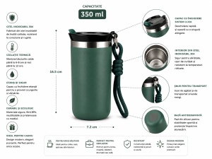 Termos pentru Cafea, cu Maner, Otel Inoxidabil, Verde, 350 ml - Img 2