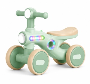 Tricicletă de Echilibru Verde Mentă pentru Copii, 4 Roți, Muzică și Lumini LED, 1-3 Ani