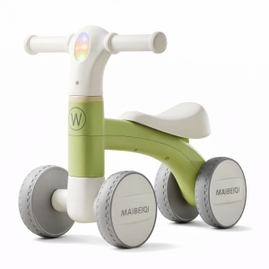 Tricicletă Fără Pedale pentru Copii 1-3 Ani, 4 Roți EVA, Lumină LED, Cadru Oțel Carbon, Ride-On Echilibru, Verde