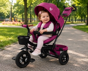 Tricicleta Pentru Copii, Scaun Pivotant la 360, Spatar cu 3 Pozitii, Mov/Negru - Img 4